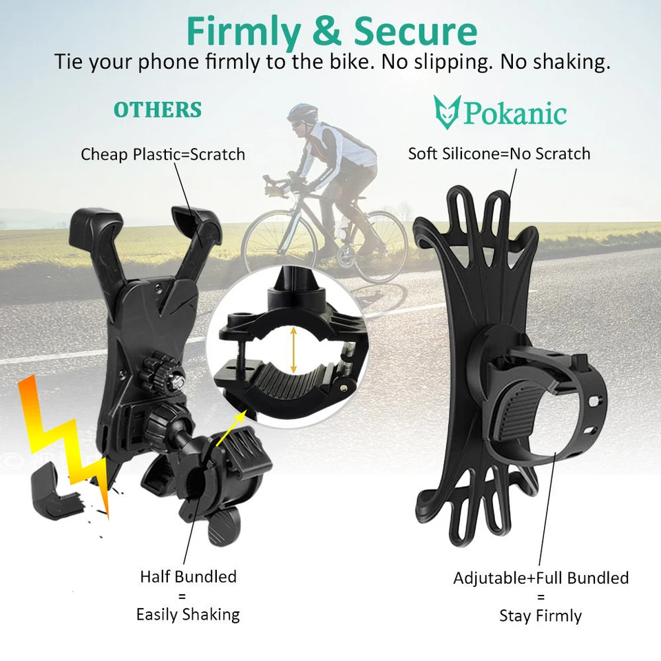 Cell Phone Silicone Mount Holder GPS Motorcycle MTB Bike Bicycle 360 Rotation   - Image 3 of 4