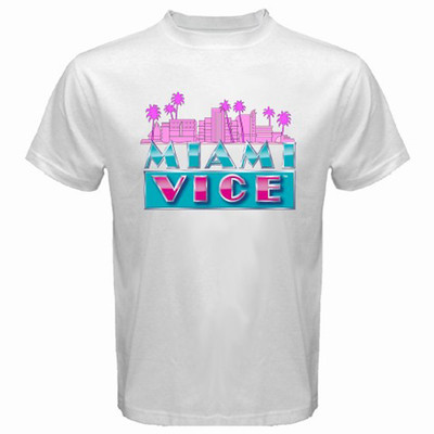 Miami Vice Mäns Og Logo T-Shirt, Vitt, XL
