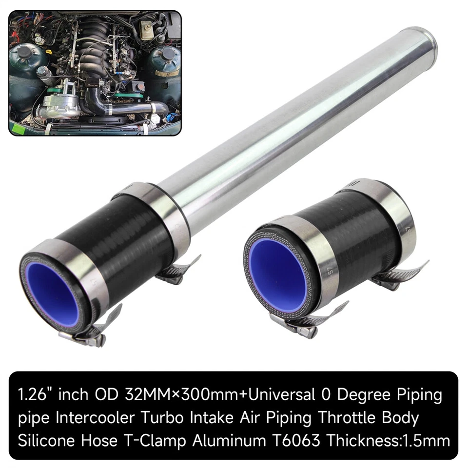 Tubo turbo intercooler de aluminio de 32 mm 1,26" + kits de abrazaderas de manguera de silicona Foto 4 de 4