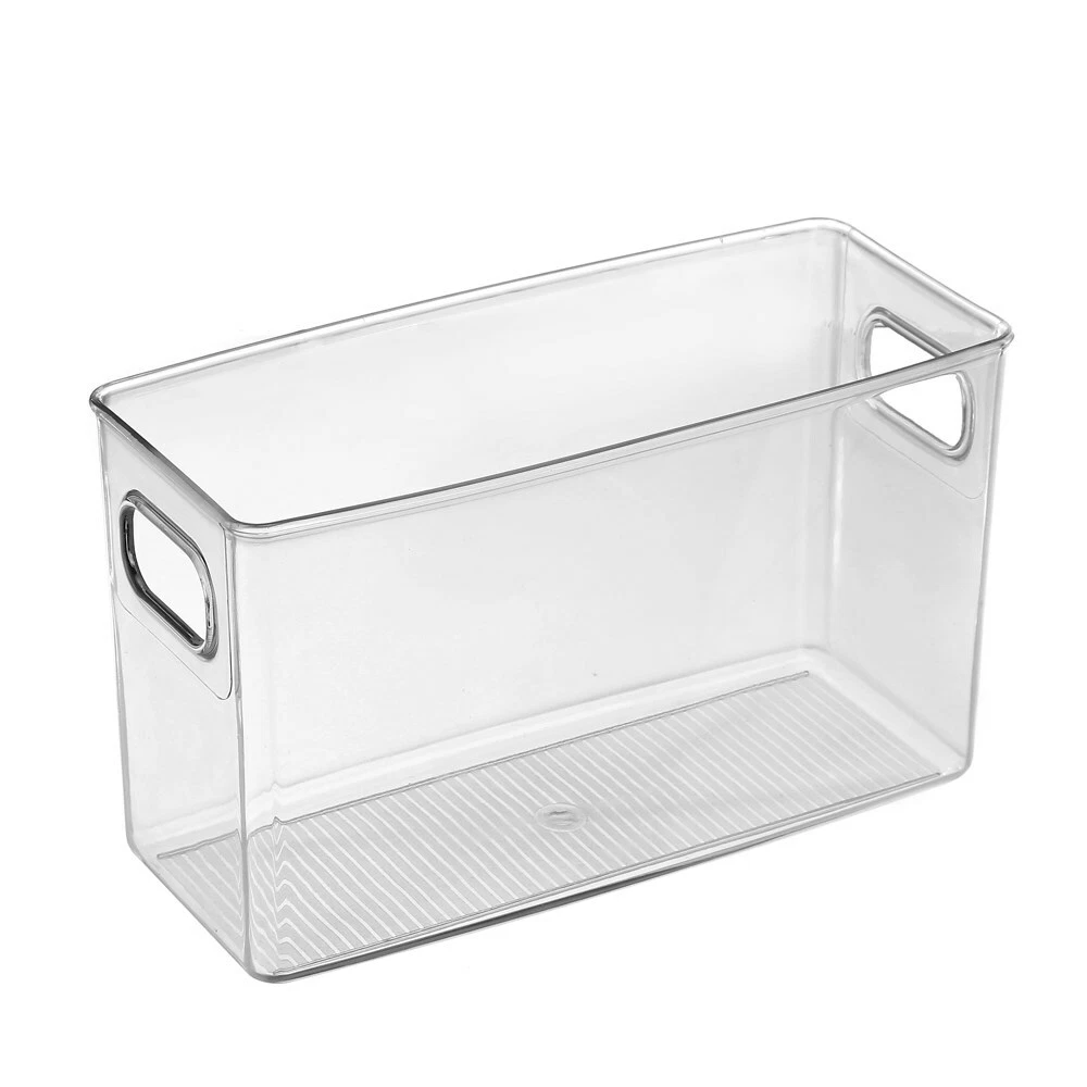 2 x Crystal Clear Acrylic Container 25x10CM Tall Storage Fridge Food Office  Tray