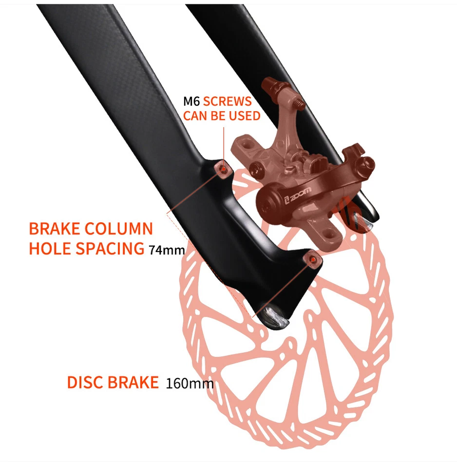 TOSEEK 1-1/8" Full Carbon Fiber MTB Bike Fork Disc Brake Rigid Forks 26/27.5/29" - Image 3 of 4