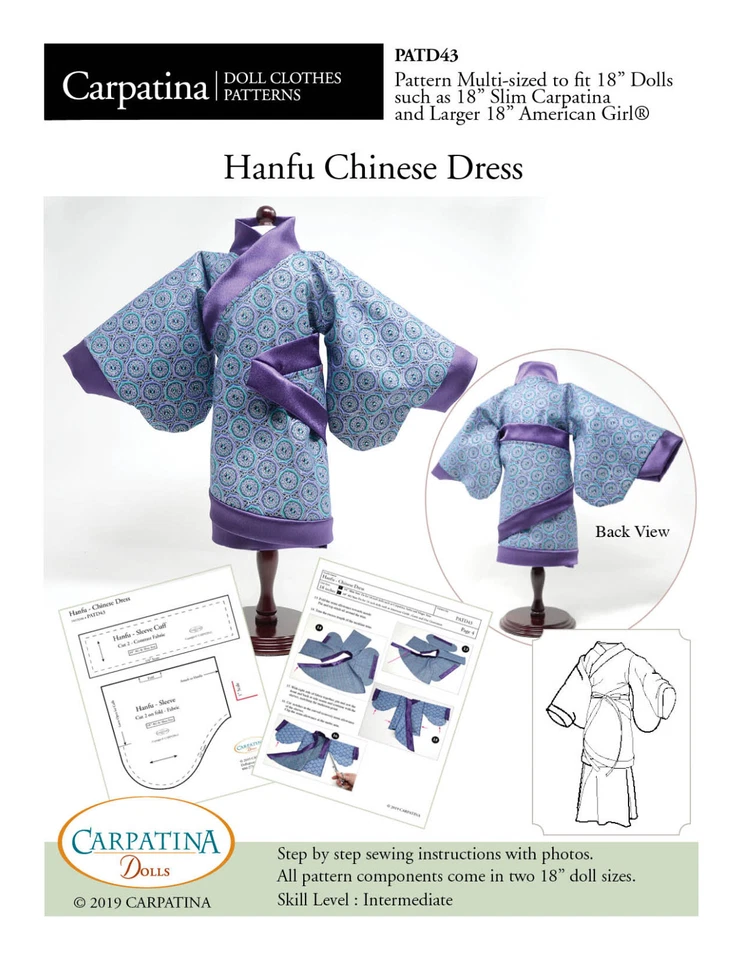 Chinese Hanu Doll Dress Sewing Pattern for 18" American Girl & 18" Slim Dolls - Image 4 of 4