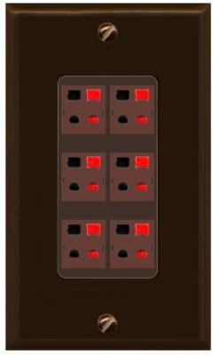 RiteAV 6 Port Speaker Wire Plug Jack Wall Plate - 1 Gang [Brown/Brown]