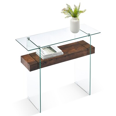 #ad Ivinta Glass Console Table with Wood Shelf Narrow Entryway Table for Hallway $169.99