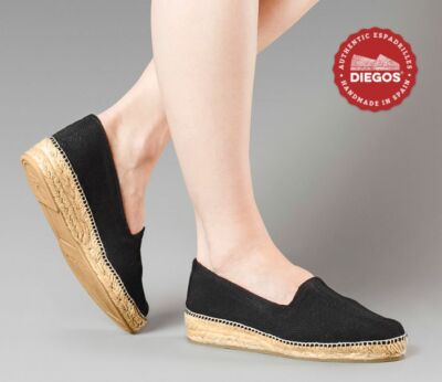 Classic low wedge black Lucía herringbone espadrilles shoes - Hand made in Spain