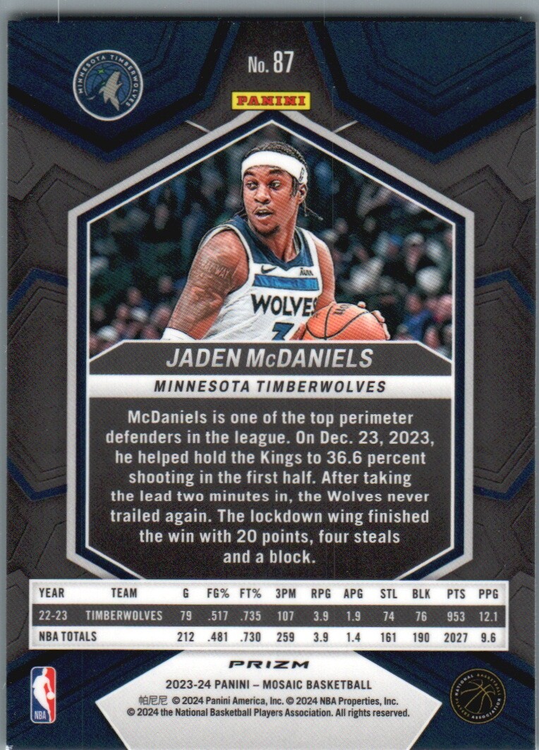 2023-24 Panini Mosaic #87 Jaden McDaniels Green | eBay