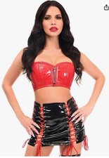 Daisy Corsets Lavish Women  s 2 pc Red Patent Bustier  Lace-up Skirt Set XL