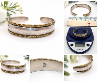 Vintage CTI Mexico 925 Sterling Silver & Brass Cuff Bracelet 16g Artisan