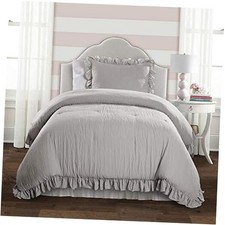 Reyna Ruffle Comforter Set, 2 Piece Cozy Bedding Set Twin XL Light Grey