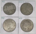 1922 1922-S 1923 1924 Peace Dollar Lot of 4