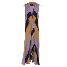 Nicole Miller Collection Midi Dress Size M Pastel Stripe Sleeveless NO TIE BELT