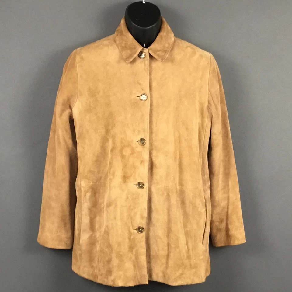 Jaqueta Banana Republic Masculina Média Couro Camurça Marrom Botão Frontal Casaco - Imagem 4 de 4