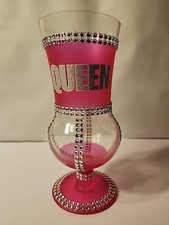 "Queen" Pink and Silver 8" Glass Goblet, Bling
