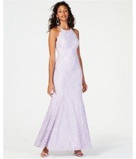 Nightway Womens Glitter And Lace Halter Cocktail Dress, Purple, 10