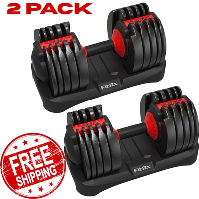 FITRX Adjustable Dumbbells 2 Pack Pair 52.5Lb Smart 105 Set Quick Select Weights Gym