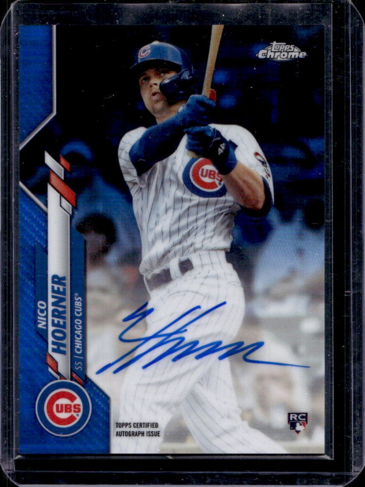 2020 Topps Chrome Nico Hoerner Rookie Auto RC Blue Refractor #142/150 Cubs