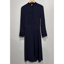 Arket Womens Modest Maxi Dress EU 34, US 4 Long Sleeves A-Line Band Collar Blue