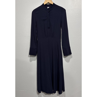Arket Womens Modest Maxi Dress EU 34, US 4 Long Sleeves A-Line Band Collar Blue
