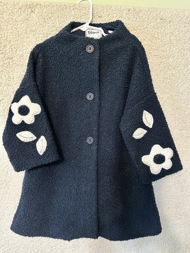 Vintage Girls FLORENCE EISEMAN Navy White Flowers Retro Winter Coat Size 5 - Picture 2 of 9