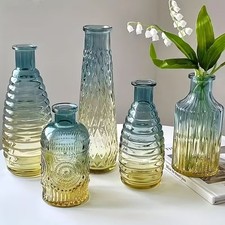 Mini Vasen 5 Set Kleine Glas Vase Glasflasche grün Blumenvase Deko Tulpenvase