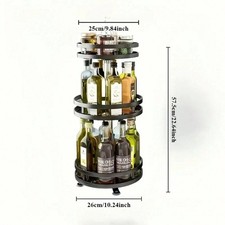New Sleek 3 Tier Rotating Spice Organizer Metal Kitchen Turntable Tray