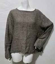 Flax Jeanne Engelhart OS XL Tunic Top Pullover Woven Brown Gray Boxy Rustic '90s