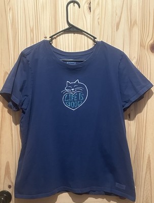 Life Is Good Crusher Tee Navy Blue With Cat Women s xL