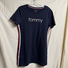 Women  s Tommy Hilfiger Blue Red White Short Sleeve T-Shirt Dress M Cotton Blend