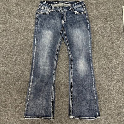Live Hard Jeans Womens Size 32 Blue Bootcut Thick Stitch Embroidered Flap Pocket