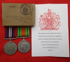 2 x WW2 Medals & Ribbons, Box &Slip - "Mr. G Ryan, 63 Church Street, Notts"