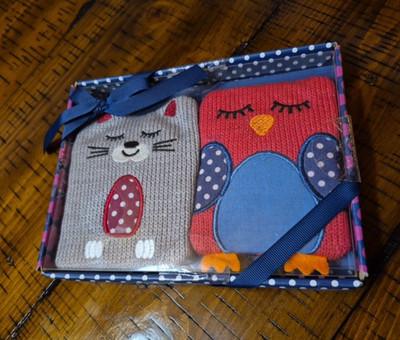 HAND WARMERS Kitty Cat & Owl  2 CUDDLE CRITTERS KNIT MATERIAL Re-useable