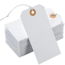 100pcs Large Price Tags with String Attached White Hang Paper Tags with Elast...
