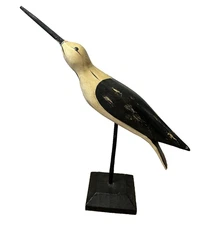 Carved Wood Sea Bird (White/black) Nautical Coastal Bird with stand