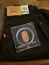 Vintage Levis 550 Denim Jean Shorts Kids Youth 11 Black Relaxed Fit New