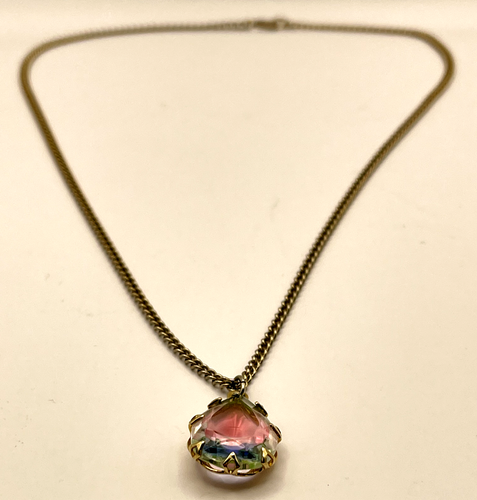 Pendant Necklace Rainbow Teardrop Gold Tone Chain Delicate - Picture 4 of 7