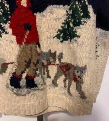 Rare Hand Knitting 90S Old Polo Ralph Lauren Dog Sled Nordic Knit