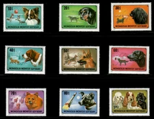 Mongolia 1978 - Dogs - Set of 9 Stamps - Scott #1028-36 - MNH