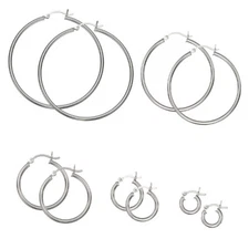925 Sterling Silver 2mm Thick Polished Hoop Earrings,  925 Silver Hoop
