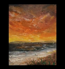 Original Abstract Ocean Sunset at Beach Tonalism Painting Sunset landscape signd