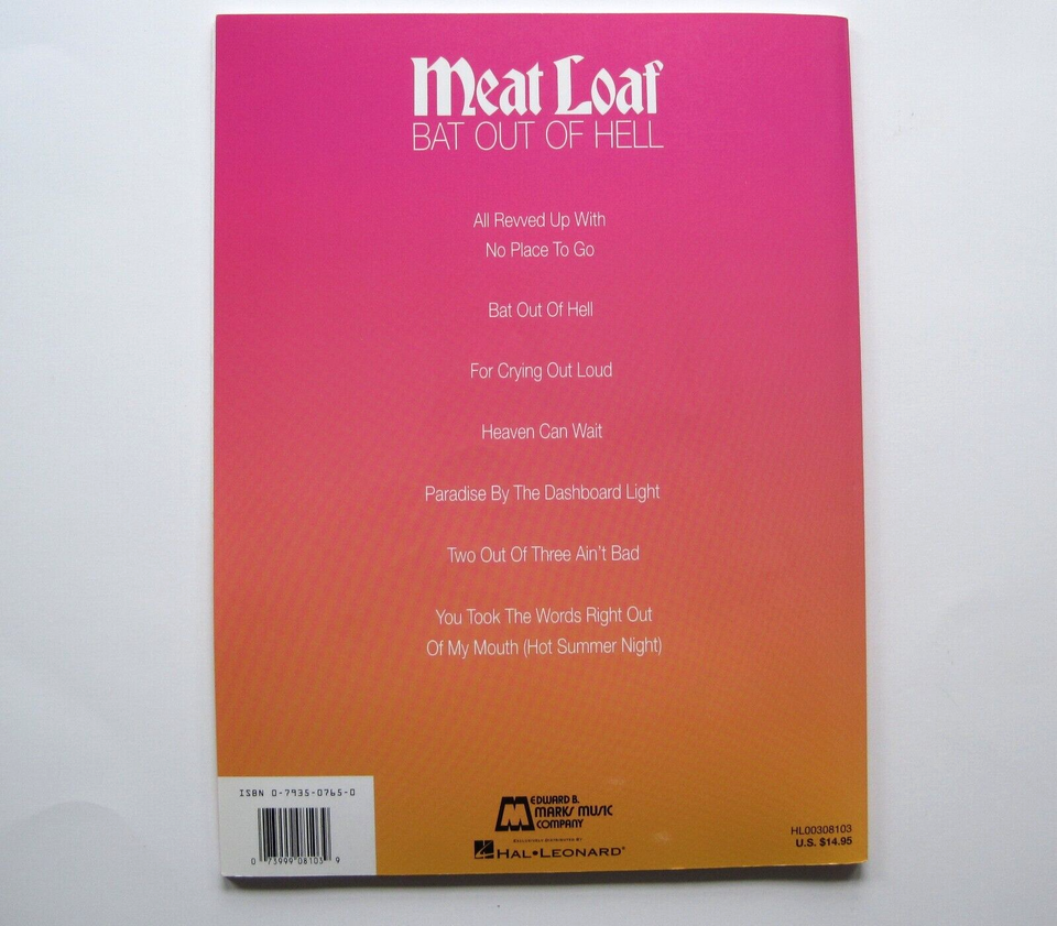 MEAT LOAF BAT OUT OF HELL Music Songbook for Piano Vocals Guitar eBay