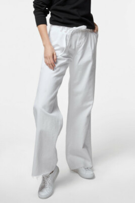 NWT J BRAND Size 26 White Tie Waist Wide Leg Pants Jeans Raw Hem 