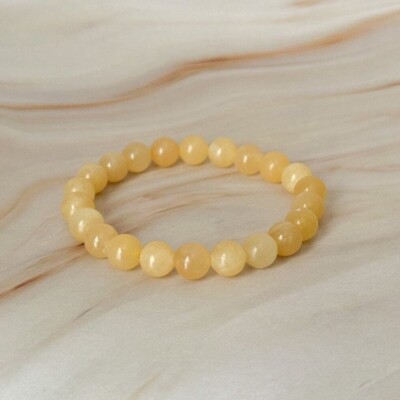 Natural 8mm Honey Calcite Stone Bracelet Yellow Calcite Crystal Stretch Bracelet
