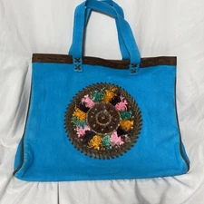 Hand Made. Leather.  Beach Sholder bag 19"x16"x9" Blue. Beautiful