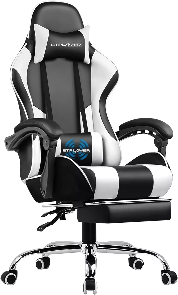 GTPLAYER Gaming Chair w/Footrest, Lumbar Support, Height Adjust, 360°  Swivel