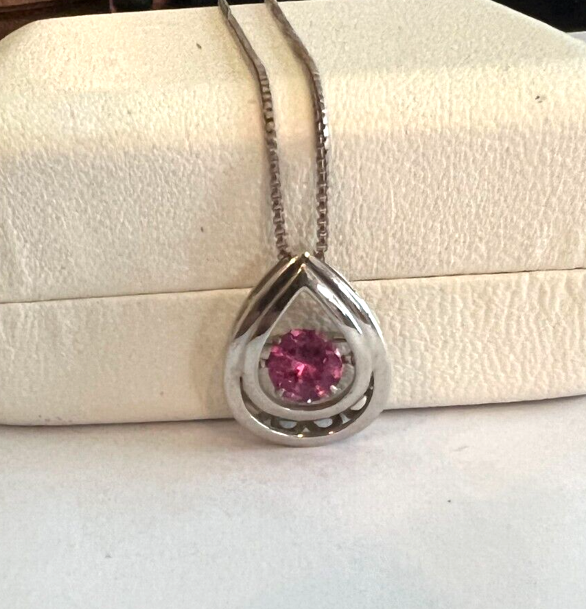 Sterling Silver Dancing Pink Sapphire Teardrop Pendant Necklace 16" eBay