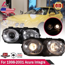 For 1998-2001 Acura Integra Headlights Projector Halo Front Lamps Chrome Clear