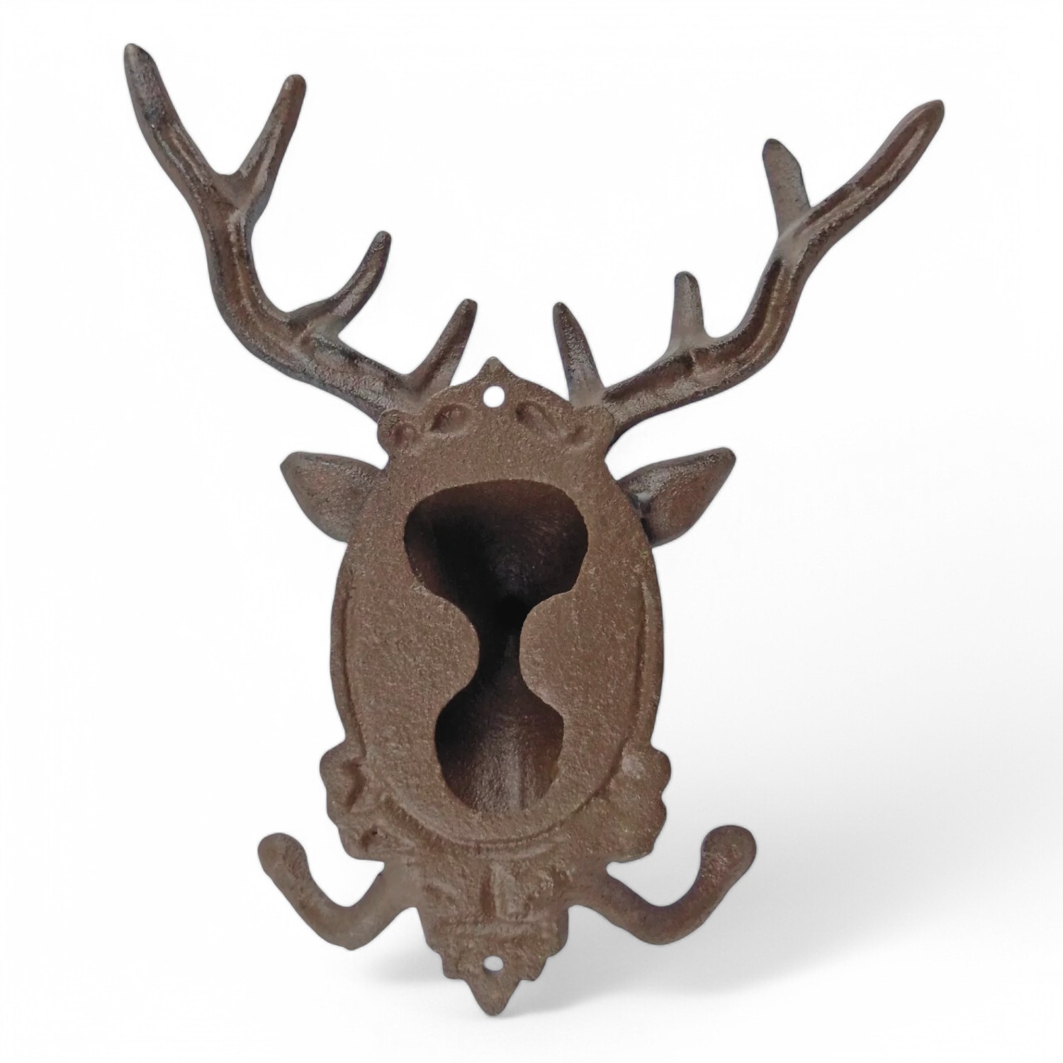 Cast Iron Deer Head Buck Double Wall Hook Rack Key Towel Coat Hat ...