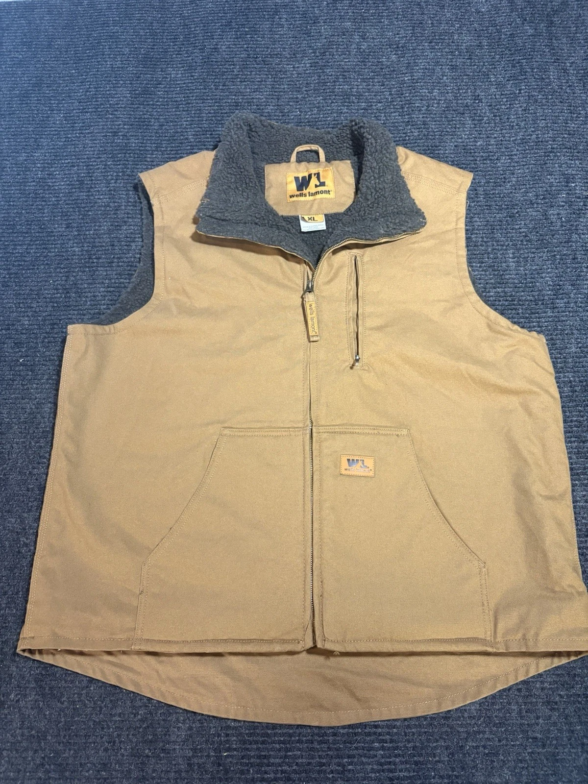 Wells Lamont Vest Mens XL Tan Canvas Sherpa Lined Workwear Zip Outdoor