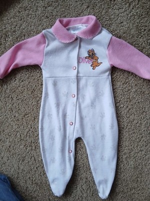 Vintage Disney Oliver & Company Vintage Baby Sleeper NB 0-3 M Pink White Cotton