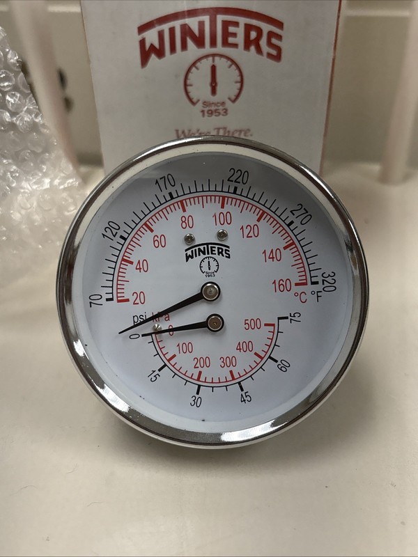 Winters TTD402 TTD Series Dual Scale Tridicator, 3'' Dial, 0-75 PSI/KPA & 70-320
